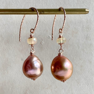 Gold-Pink Edison Pearls, Ethiopian Opal on 14k Rose Gold Filled