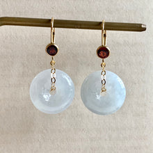 Load image into Gallery viewer, White Type A Jade Donuts, Garnet 14kGF Leverback Earrings