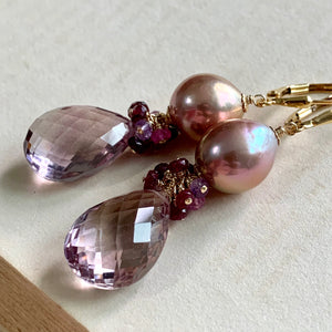 Gold Edison Pearls, AAA Ametrine & Ruby on 14k gold filled