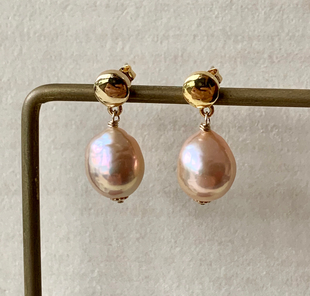 Pink-Peach AAA Edison Pearls Studs