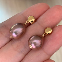 Load image into Gallery viewer, Lavender Drop Edison Pearls on Gold Round Studs