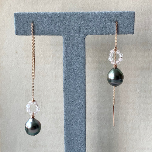 AAA Tahitian Peacock Pearls & Morganite 14kRGF Threaders