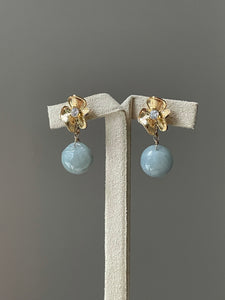 Jade Apples #5: Apple Green Jade & Flower Stud Earrings