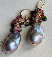 Load image into Gallery viewer, Elegance- AAA Dark Silver Baroque Pearls, Tourmaline 14k Gold Filled