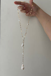 Long Pearl, Icy Jade, Keshi 14kGF Necklace