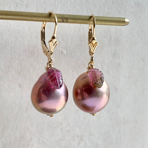 Lavender Edison Pearls, Watermelon Tourmaline on 14k Gold Filled