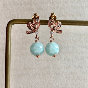Apple Green Jade on Rose Gold Ribbon Studs