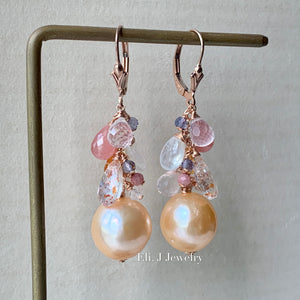 AAA Peach Edison Pearls, Pink & Orange Gems 14kRGF