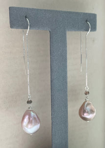 Large Pink Edison Pearls, Andalusite 925 Silver Threaders