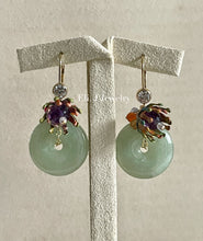 Load image into Gallery viewer, Jade: Type A Apple Green Jade, Vtg Flowers &amp; Gems Earrings