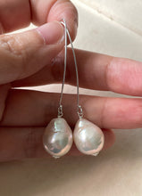 Load image into Gallery viewer, White Pearls on Long 925 Silver Hooks