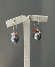Load image into Gallery viewer, Steel Grey Tahitian Pearls, Rainbow Moonstone &amp; Gems 14kGF Earrings
