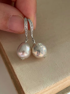 Lustrous Ivory Pearls on Silver CZ Hooks