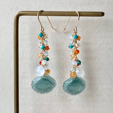 Load image into Gallery viewer, Jade Shells #1 (Blue-Green) &amp; Tropical Gemstones 14kGF Long Earrings