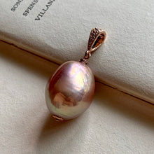 Load image into Gallery viewer, Unicorn Peach Pink Pearl on Rose Gold Pendant