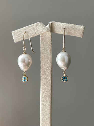 Ivory Pearls & Faux Turquoise Charm 14kGF Earrings