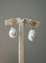 Load image into Gallery viewer, Rainbow Ivory Pearls Fleur de Lis 14kGF Earrings