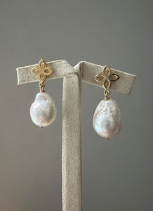 Rainbow Ivory Pearls Fleur de Lis 14kGF Earrings