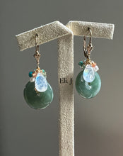 Load image into Gallery viewer, Dark Green Jade Donuts, Rainbow Moonstone 14kGF Earrings