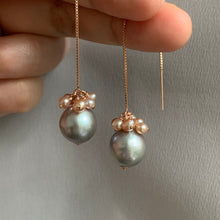 Load image into Gallery viewer, Silver &amp; Pink Pearls 14kRGF Threaders