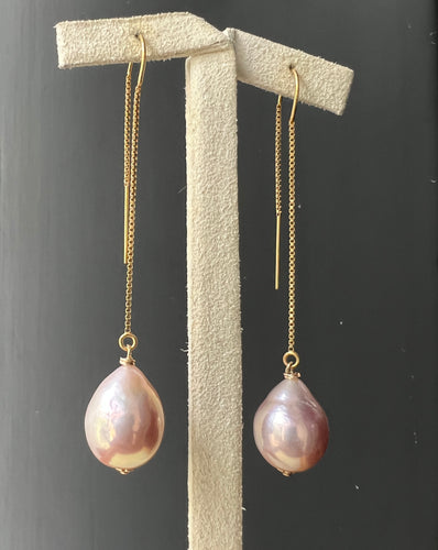 Pink Rainbow Edison Pearls 14kGF Threader Earrings