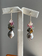 Load image into Gallery viewer, Cocoa Tahitian Pearls &amp; Tourmaline 14kGF Earrings