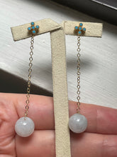 Load image into Gallery viewer, Jade Apples #9: Snow White Jade Detachable &amp; Turquoise Cross Studs