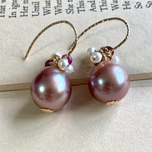 Load image into Gallery viewer, Lilac-Pink Pearls Ruby 14k Gold Filled Earrings