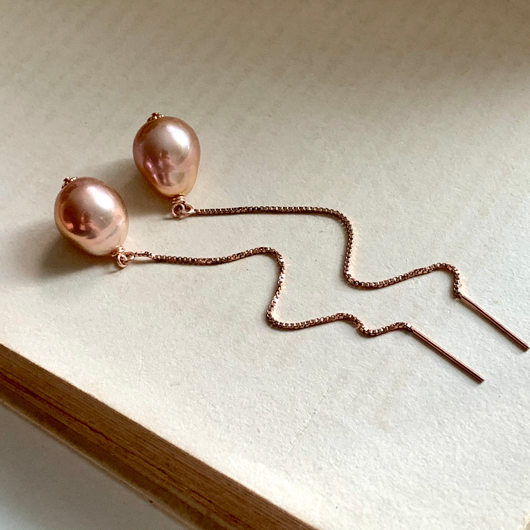 Copper-Pink AAA Edison Pearls 14kRGF Threaders