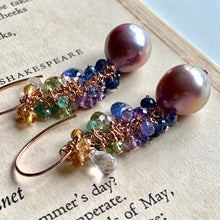 Load image into Gallery viewer, Aurora- Lavender Edison Pearls, Tanzanite, Peridot 14k Gold Filled Earrings