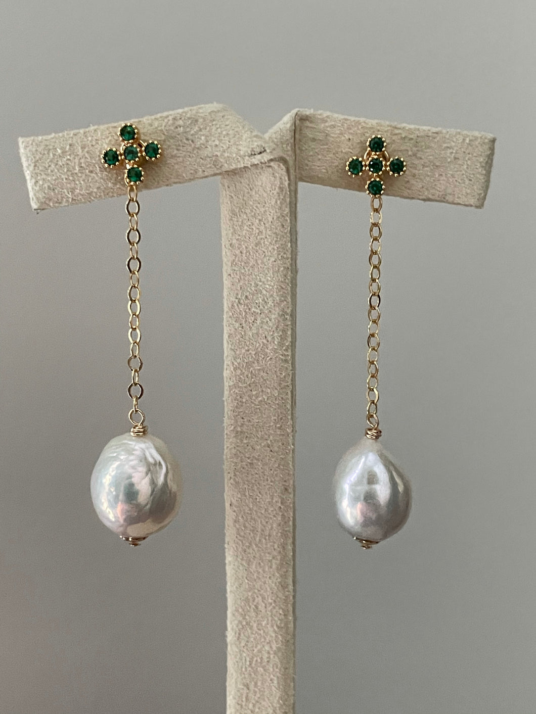 Ivory Pearl & Emerald across Studs