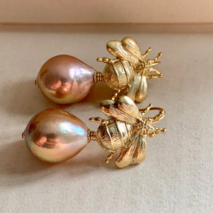Peach Gold AAA Edison Pearls & Bees