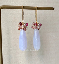 Load image into Gallery viewer, Custom-Cut Lavender Type A Jadeite Drops &amp; Spinel, Pink Tourmaline 14kGF Earrings