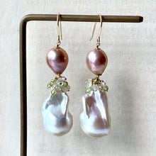 Load image into Gallery viewer, AAA Ivory Baroque Pearls, Pink-Champagne Edison Pearls &amp; Green Gemstones