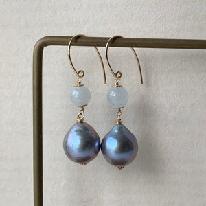 Silver Baroque Pearls & Icy Jade 14kGF/RGF Earrings