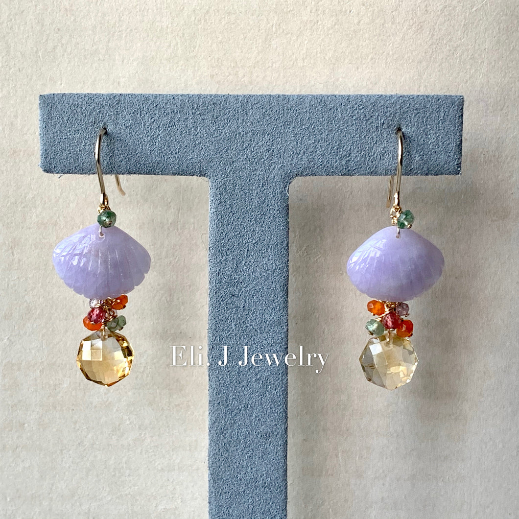 Eli. J Exclusive: Lavender Type A Jade, Citrine, Gems 14kGF Earrings