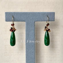 Load image into Gallery viewer, Eli. J Exclusive: Type A Deep Green Jade Drops, Garnet, Spinel &amp; Gems 14kGF Earrings