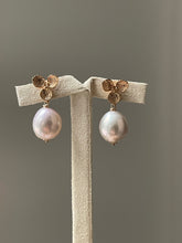 Load image into Gallery viewer, Ivory Gold-Pink Pearls on Signature Eli. J Gold Floral Studs