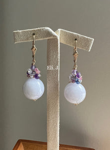 Rare, Large Lavender Jade Balls & Pink/Purple Gemstones 14kGF Earrings