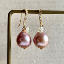 Load image into Gallery viewer, Pink-Peach Edison Pearls &amp; Opal Earrings