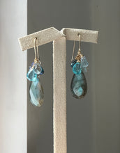 Load image into Gallery viewer, Labradorite, London Blue Topaz, Sky Blue Topaz 14kGF Earrings