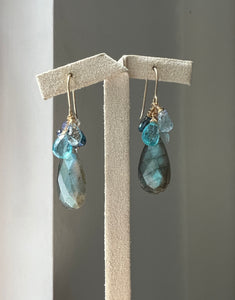 Labradorite, London Blue Topaz, Sky Blue Topaz 14kGF Earrings