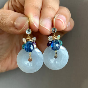 Lavender Jade Donuts & Blue Gemstones 14kGF Earrings