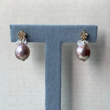 Load image into Gallery viewer, Rainbow- Gold Edison Pearls, White Gems Flower Studs