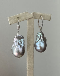 Silver-Blue Baroque Pearls 925 Silver Earrings