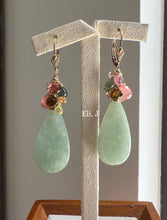 Load image into Gallery viewer, Exclusive Apple-Green Jade Flat Teardrops &amp; Rainbow Gems 14kGF Earrings