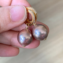 Load image into Gallery viewer, Unicorn Gold Peach Edison Pearls on Hoops