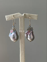 Load image into Gallery viewer, Silver Rainbow Baroque Pearls Labradorite Pink Zircon 14kGF Earrings