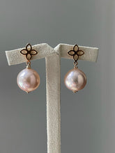 Load image into Gallery viewer, Large Roundish Peach Edison Pearls on Fleur de Lis Studs