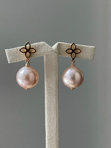 Large Roundish Peach Edison Pearls on Fleur de Lis Studs